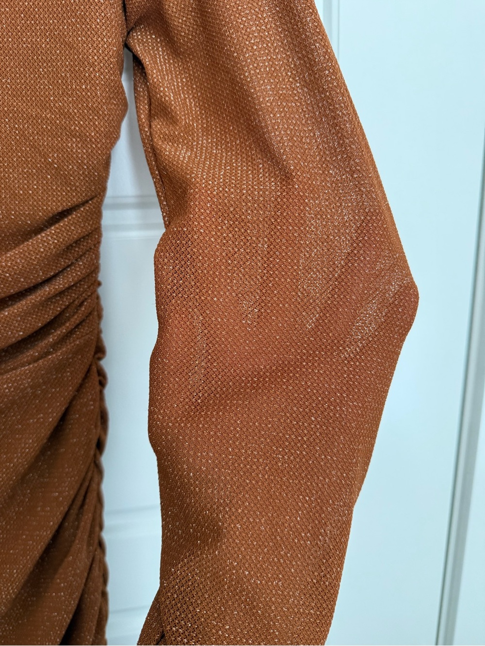 VICI Long-Sleeve Ruched Maxi Dress in Rust - Picture 3 of 4